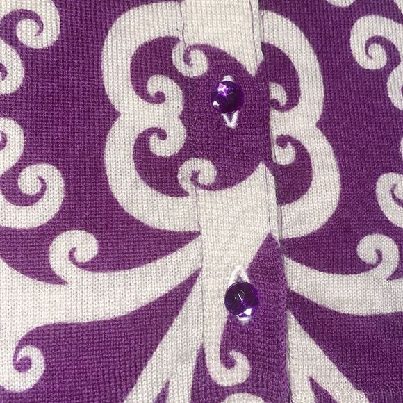 Victor Alfaro wool purple & white button front scoop neck cardigan M - Picture 7 of 11